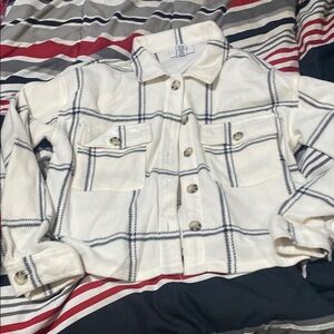 White and Black Plaid Button-Up Jacket